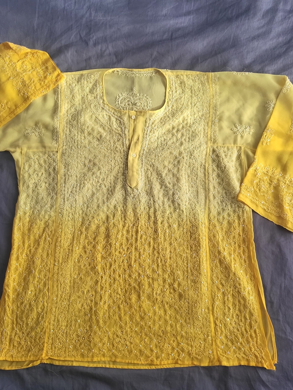 Hand Embroidered In India - Yellow Umber Top -
